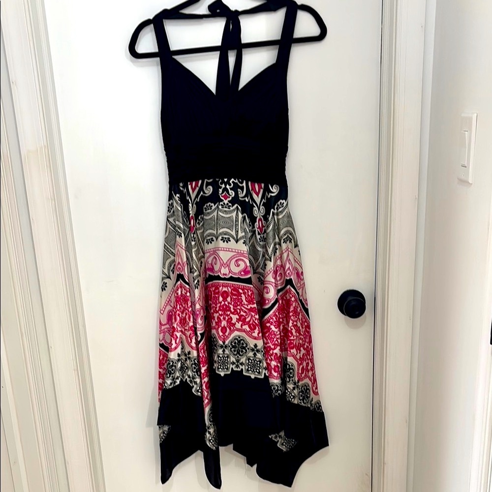 Elegant Black and Pink Halter Dress